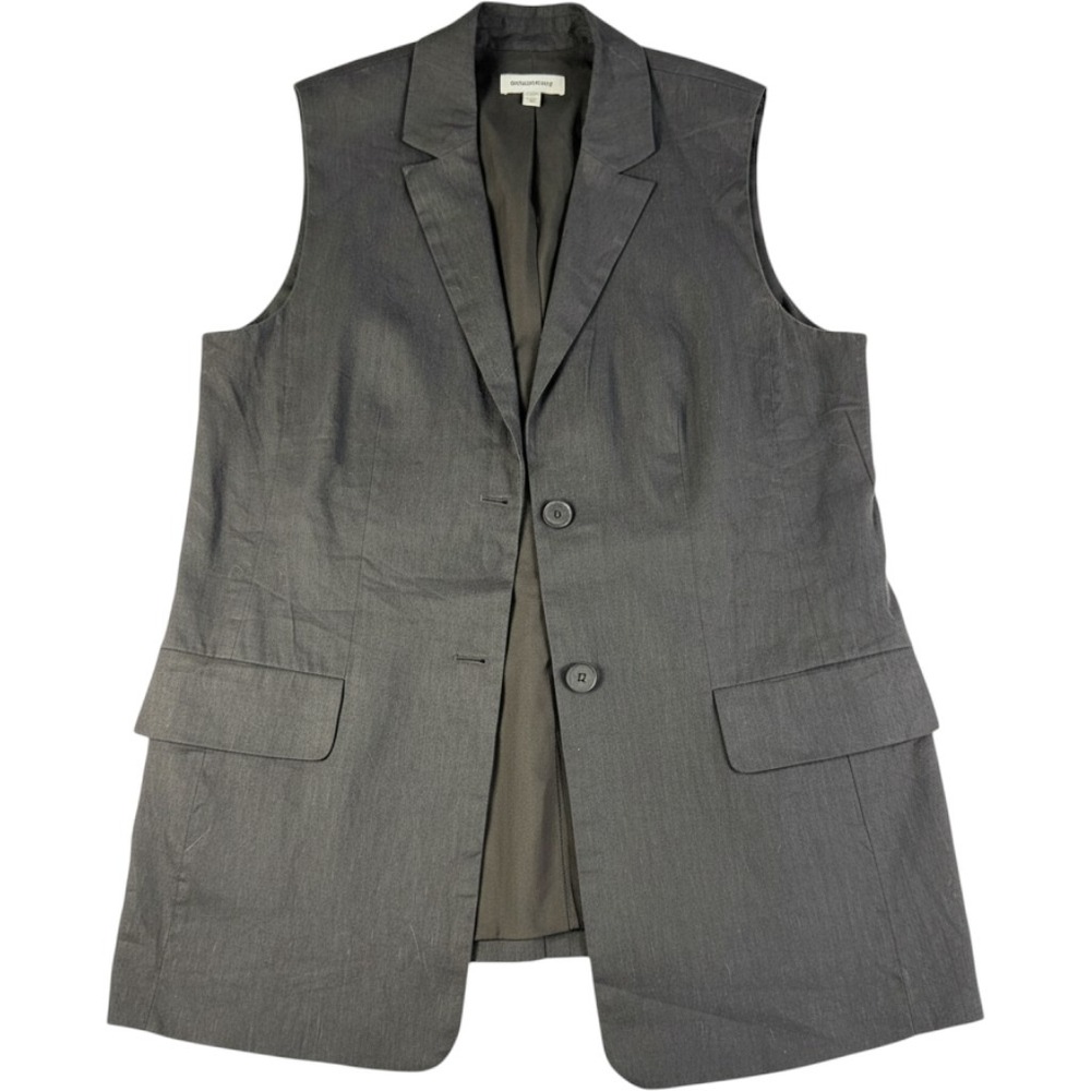 Nordstrom Longline Vest Womens L Black Sleeveless Blazer Old Money Notch Lapel